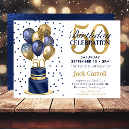50歳の誕生日 ネイビーブルーのバルーンケーキ 招待状