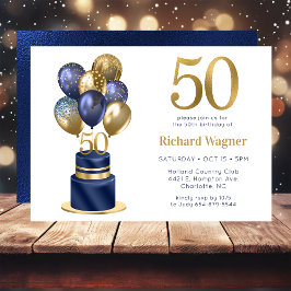 50歳の誕生日 ネイビーブルーのバルーンケーキ 招待状