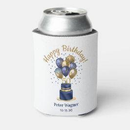 50歳の誕生日 ネイビーブルーのバルーンケーキ 缶クーラー