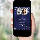 50歳の誕生日 ネイビーブルー シルバーの星の写真 招待状