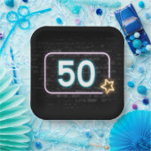 50歳の誕生日 ネオンサイン レンガの壁 ペーパープレート (パーティー)