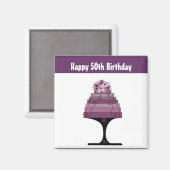 50歳の誕生日 - パープルのデザイナーズケーキ マグネット (正面/裏面)