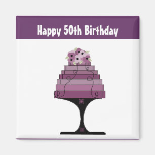 50歳の誕生日 - パープルのデザイナーズケーキ マグネット