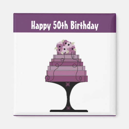 50歳の誕生日 - パープルのデザイナーズケーキ マグネット (正面)