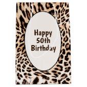50歳の誕生日 ヒョウ柄のファー印刷 ミディアムペーパーバッグ (正面)