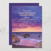 50歳の誕生日 ビーチ 海 目的地 クールな夕焼け 招待状 (正面/裏面)