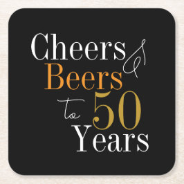 50歳の誕生日 ビールと乾杯 ブラックゴールドパーティー スクエアペーパーコースター