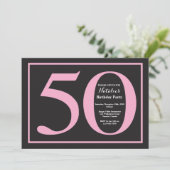 50歳の誕生日 ピンクと黒のブラックボード 招待状 (スタンド正面)