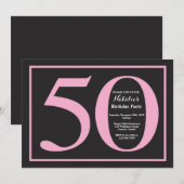 50歳の誕生日 ピンクと黒のブラックボード 招待状 (正面/裏面)