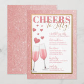 50歳の誕生日 | ピンクのシャンパン 招待状 (正面/裏面)