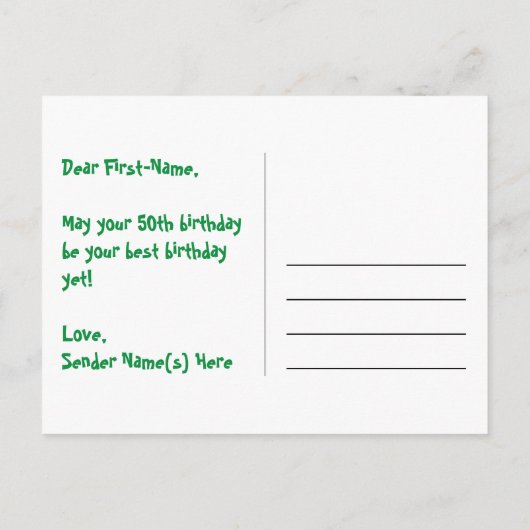50歳の誕生日:ピンクのストライプとハート、レインボー50 ポストカード (裏面)