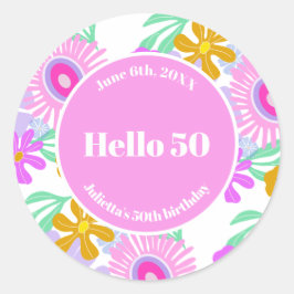 50歳の誕生日 ピンクの花 ロマンチック かわいいパーティー ラウンドシール