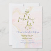 50歳の誕生日 ファビュラス ピンク ブルー ゴールド マーブル 招待状 (正面)