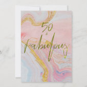 50歳の誕生日 ファビュラス ピンク ブルー ゴールド マーブル 招待状 (裏面)
