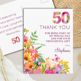 50歳の誕生日 フラワーバタフライの感謝 ポストカード