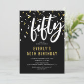 50歳の誕生日 ブラックゴールドの紙吹雪の招待状 招待状 (スタンド正面)