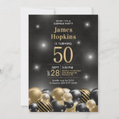 50歳の誕生日 ブラックゴールドバルーン パーティー 招待状 (正面)