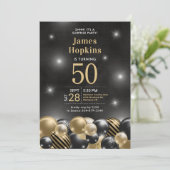 50歳の誕生日 ブラックゴールドバルーン パーティー 招待状 (スタンド正面)