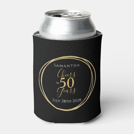 50歳の誕生日 ブラックゴールドパーティー おめでとう 缶クーラー (缶正面)