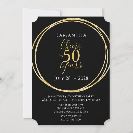50歳の誕生日 ブラックゴールド おめでとう50年 パーティー 招待状 (正面)