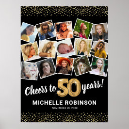 50歳の誕生日 ブラックゴールド 写真パーティー ポスター