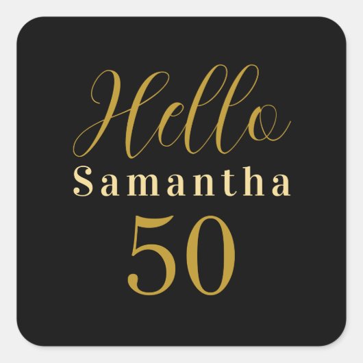 50歳の誕生日 ブラックゴールド 名前入り 誕生日 スクエアシール (正面)