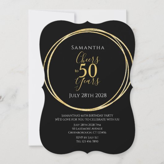 50歳の誕生日 ブラックゴールド 祝50年 招待状 (正面)