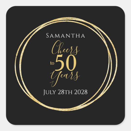 50歳の誕生日 ブラックゴールド 50年の軌跡をお祝いします スクエアシール (正面)