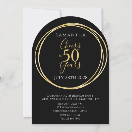 50歳の誕生日 ブラックゴールド 50年の軌跡を祝おう 招待状 (正面)