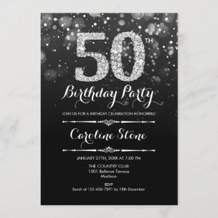 50歳の誕生日 - ブラックシルバー 招待状