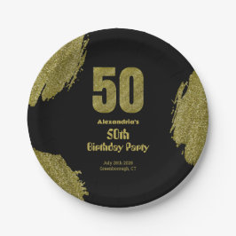 50歳の誕生日 ブラック ゴールド グリッター パーティー ペーパープレート