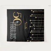 50歳の誕生日 ブラック ゴールド フォトブース 背景 タペストリー (正面(横))