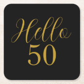 50歳の誕生日 ブラック ゴールド 誕生日 スクエアペーパーコースター (正面)