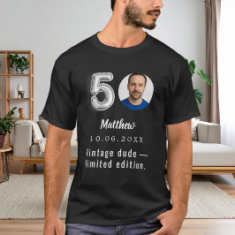 50歳の誕生日 ブラック シルバー 写真 ヴィンテージな男性 Tシャツ