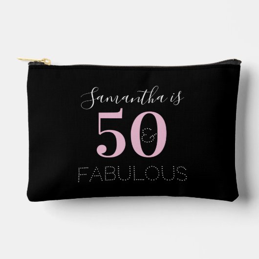 50歳の誕生日 ブラック ピンク 名入れ アクセサリーポーチ (正面)