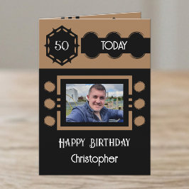 50歳の誕生日 ブラック ブラウン 写真 名前 カード