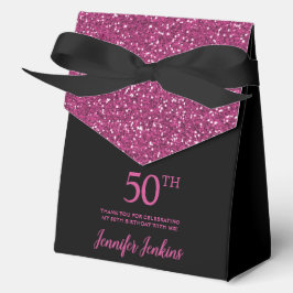 50歳の誕生日 ブラック+ホットピンク グリッター お礼 フェイバーボックス