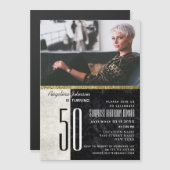 50歳の誕生日 ブラック＆ホワイト大理石の写真 マグネット招待状 (正面/裏面)