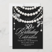 50歳の誕生日 ブラック&ホワイト エレガント 招待状 (正面)