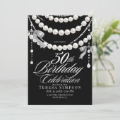 50歳の誕生日 ブラック&ホワイト 写真招待状 招待状 (スタンド正面)