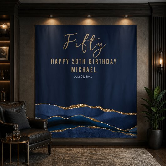 50歳の誕生日 ブルーゴールドアゲート 写真背景 タペストリー