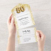 50歳の誕生日 ホワイトゴールドパーティー 出欠確認 オールインワン招待状 (貼ってはがせる)