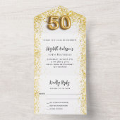 50歳の誕生日 ホワイトゴールドパーティー 出欠確認 オールインワン招待状 (内側)