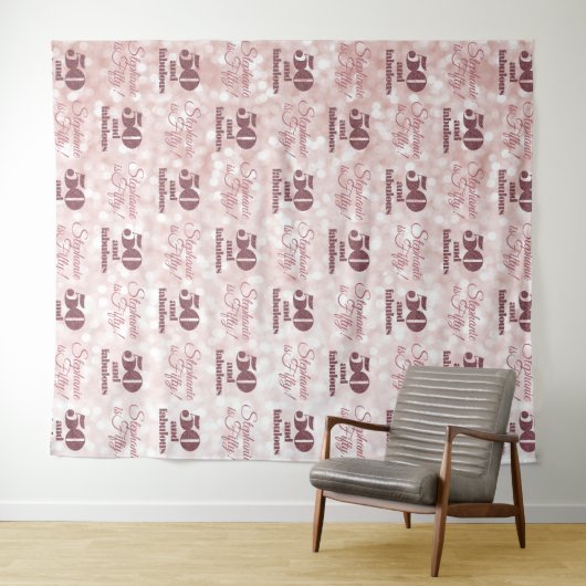 50歳の誕生日 モダン エレガント パーティー ローズゴールド タペストリー (インサイチュ(横))