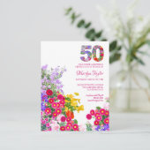 50歳の誕生日 モダン フラワー 招待状 ポストカード (スタンド正面)