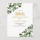 50歳の誕生日 ユーカリ 水彩 招待状 (正面)