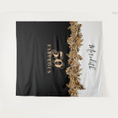 50歳の誕生日 ラグジュアリー ゴールド フラワーズ エレガント クラシック タペストリー (正面(横))