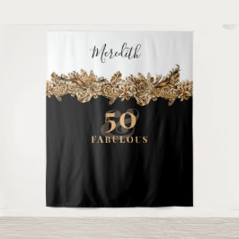 50歳の誕生日 ラグジュアリー ゴールド フラワー エレガント クラシック タペストリー