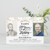 50歳の誕生日 レトロ タイポグラフィー ゴールド ブラック フォト 招待状 (スタンド正面)