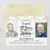 50歳の誕生日 レトロ タイポグラフィー ゴールド ブラック フォト 招待状 (正面/裏面)